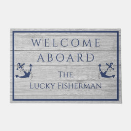 航海のいかりネイビーブルーグレーウッドボート |ホーム ドアマット