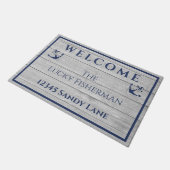 航海のいかりネイビーブルーグレーウッドボート |ホーム ドアマット (アングル)