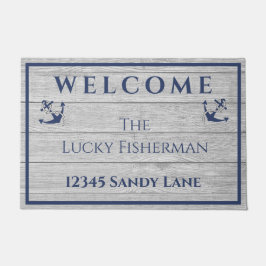 航海のいかりネイビーブルーグレーウッドボート |ホーム ドアマット