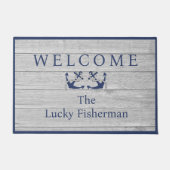 航海のいかりネイビーブルーグレーウッドボート |ホーム ドアマット (正面)