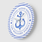 航海のいかりネイビーブルーストライプのパーソナライズされた ラージ壁時計 (傾斜)