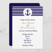 航海のいかりネイビーブルーストライプの招待状 招待状 (正面/裏面)