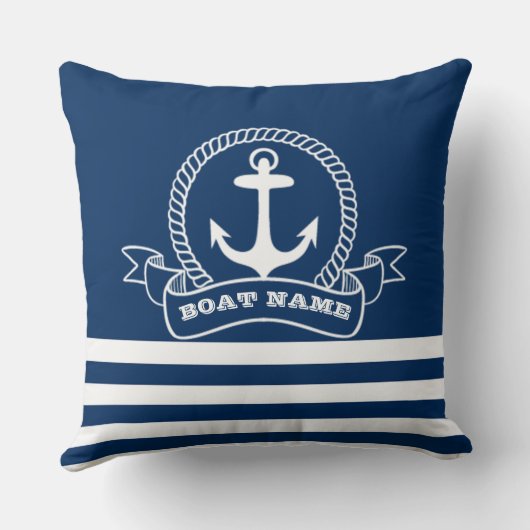 航海のいかりネイビーブルーストライプの クッション (裏面)