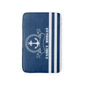 航海のいかりネイビーブルーストライプの バスマット (正面縦)