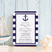 航海のいかりネイビーブルーストライプウェディングシャワー 招待状