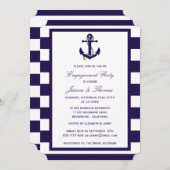 航海のいかりネイビーブルーストライプ婚約パーティ 招待状 (正面/裏面)