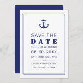 航海のいかりネイビーブルータイポグラフィ結婚ズ セーブザデート (正面/裏面)