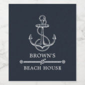 航海のいかりネイビーブルービーチまたはレイクハウス ワインラベル (シングルラベル)