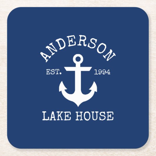航海のいかりネイビーブルーファミリーレイクハウス スクエアペーパーコースター (正面)