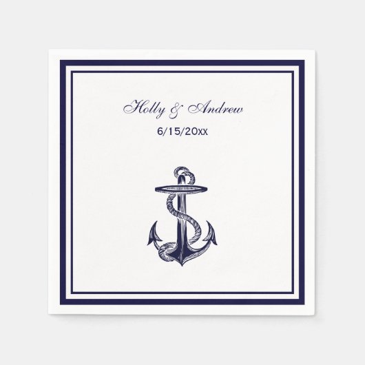 航海のいかりネイビーブルーフレーム2ナプキンス スタンダードカクテルナプキン (正面)