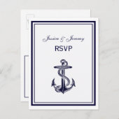 航海のいかりネイビーブルーフレーム2 RSVP 1 インビテーションポストカード (正面/裏面)
