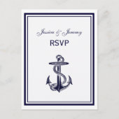 航海のいかりネイビーブルーフレーム2 RSVP 1 インビテーションポストカード (正面)
