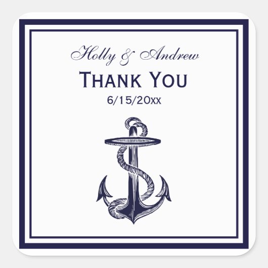航海のいかりネイビーブルーフレーム2 TY封筒用シール スクエアシール (正面)