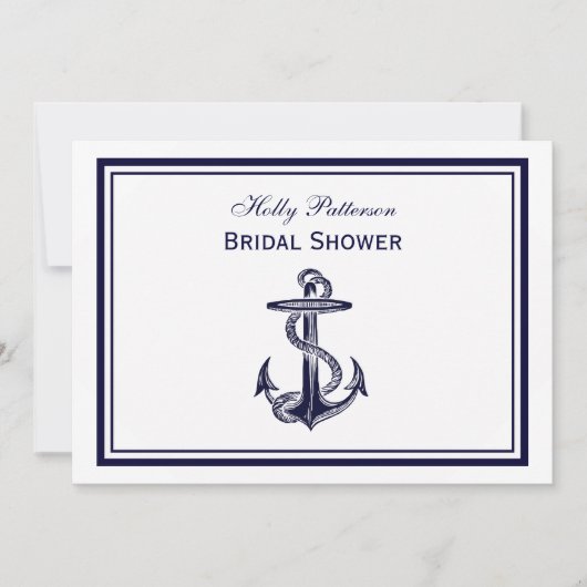 航海のいかりネイビーブルーフレーム2Hブライダルシャワー 招待状 (正面)