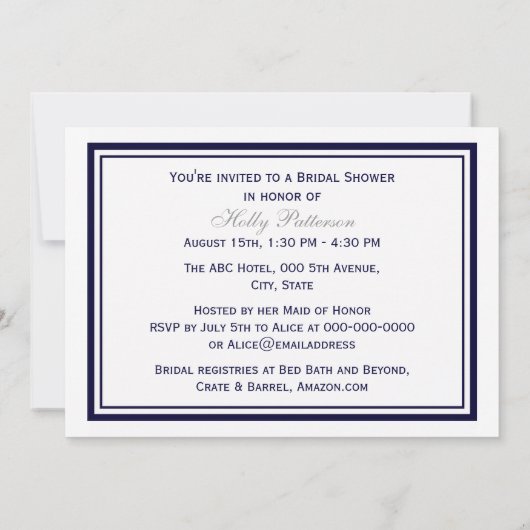 航海のいかりネイビーブルーフレーム2Hブライダルシャワー 招待状 (裏面)