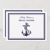 航海のいかりネイビーブルーフレーム2Hブライダルシャワー 招待状 (正面/裏面)