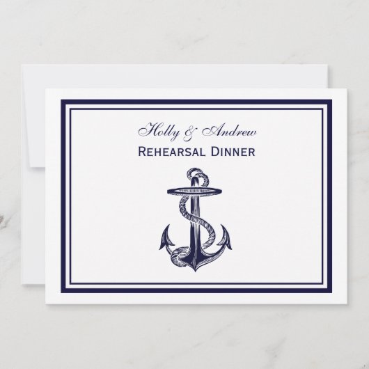 航海のいかりネイビーブルーフレーム2Hリハーサルディナー 招待状 (正面)