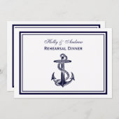 航海のいかりネイビーブルーフレーム2Hリハーサルディナー 招待状 (正面/裏面)