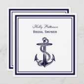 航海のいかりネイビーブルーフレーム2SQブライダルシャワー 招待状 (正面/裏面)