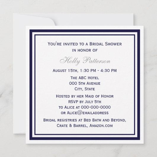 航海のいかりネイビーブルーフレーム2SQブライダルシャワー 招待状 (裏面)