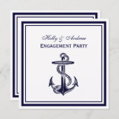 航海のいかりネイビーブルーフレーム2SQ婚約 招待状 (正面/裏面)