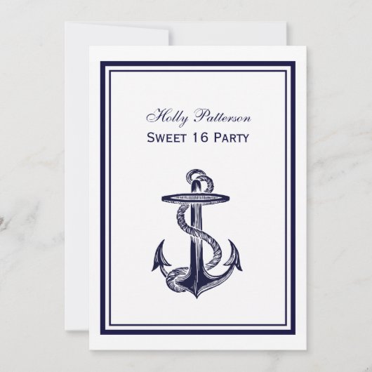 航海のいかりネイビーブルーフレーム2Vスイート16 招待状 (正面)