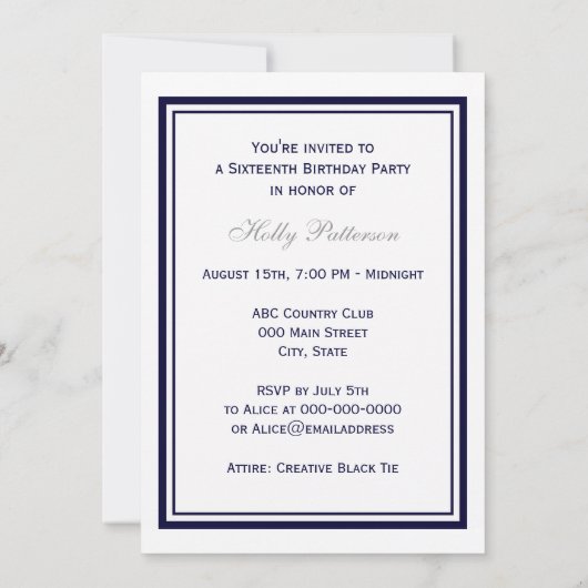 航海のいかりネイビーブルーフレーム2Vスイート16 招待状 (裏面)