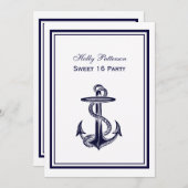 航海のいかりネイビーブルーフレーム2Vスイート16 招待状 (正面/裏面)
