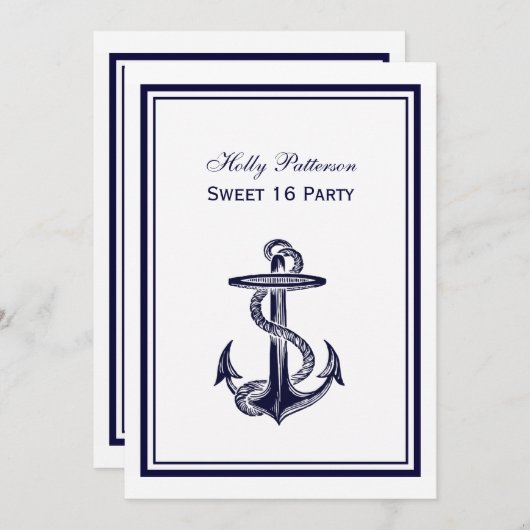 航海のいかりネイビーブルーフレーム2Vスイート16 招待状 (正面/裏面)