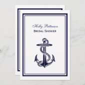 航海のいかりネイビーブルーフレーム2Vブライダルシャワー 招待状 (正面/裏面)