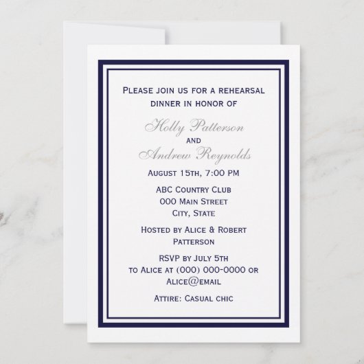 航海のいかりネイビーブルーフレーム2Vリハーサルディナー 招待状 (裏面)