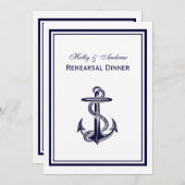 航海のいかりネイビーブルーフレーム2Vリハーサルディナー 招待状 (正面/裏面)