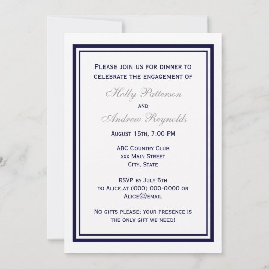 航海のいかりネイビーブルーフレーム2V婚約 招待状 (裏面)