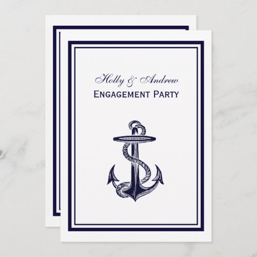 航海のいかりネイビーブルーフレーム2V婚約 招待状 (正面/裏面)