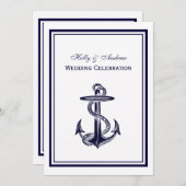 航海のいかりネイビーブルーフレーム2V結婚ズ 招待状 (正面/裏面)