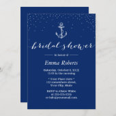 航海のいかりネイビーブルーブライダルシャワー 招待状 (正面/裏面)