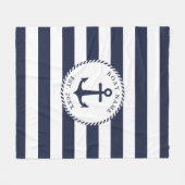 航海のいかりネイビーブルーホワイトストライプズのボート名 フリースブランケット (正面(横))