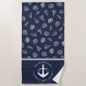 航海のいかりネイビーブルーホワイトファミリー懇親会 ビーチタオル (正面)