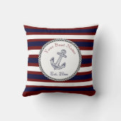 航海のいかりネイビーブルーホワイトマルーンストライプ クッション (裏面)