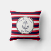 航海のいかりネイビーブルーホワイトレッドストライプズ投げ クッション (裏面)