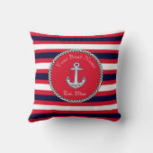 航海のいかりネイビーブルーホワイトレッドストライプズ投げ クッション (裏面)