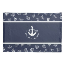 航海のいかりネイビーブルーホワイト名前をカスタムする 枕カバー