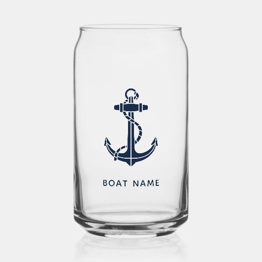 航海のいかりネイビーブルーボートネームカスタム ガラス缶 (正面)