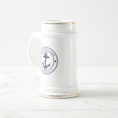航海のいかりネイビーブルーボートネームカスタム ビールジョッキ (正面左)