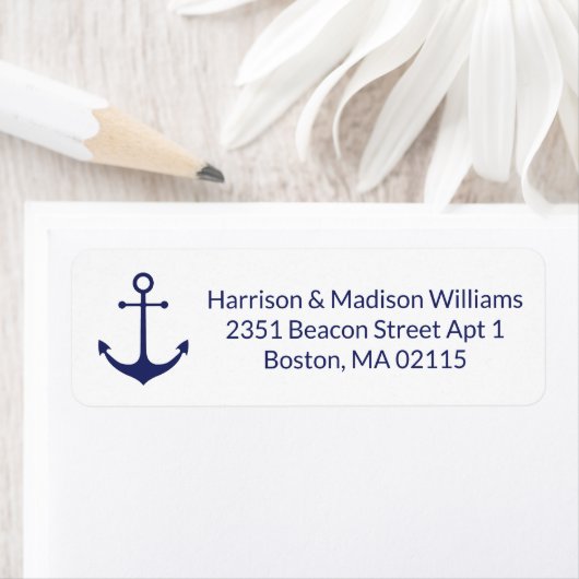 航海のいかりネイビーブルーモダン差出人住所 ラベル (インサイチュ)