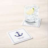 航海のいかりネイビーブルーモノグラムの名結婚前 スクエアペーパーコースター (インサイチュ)