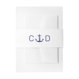 航海のいかりネイビーブルーモノグラムイニシャル結婚ズ 招待状ベリーバンド