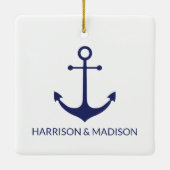 航海のいかりネイビーブルー名前をカスタムする セラミックオーナメント (裏面)
