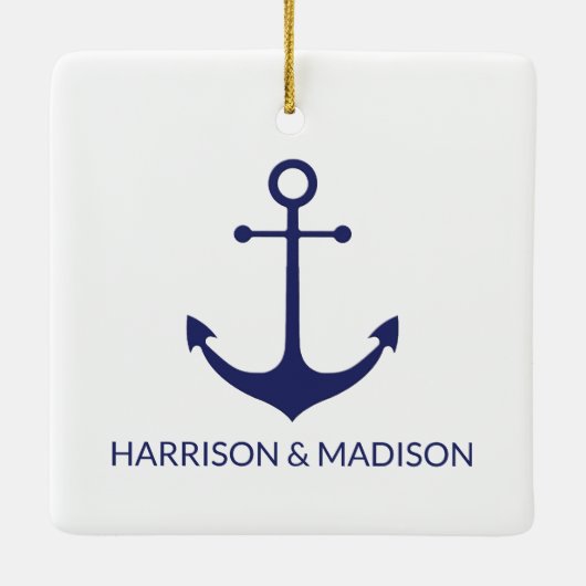 航海のいかりネイビーブルー名前をカスタムする セラミックオーナメント (裏面)