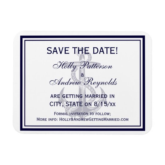 航海のいかりネイビーブルー枠2日付の保存 マグネット (横)